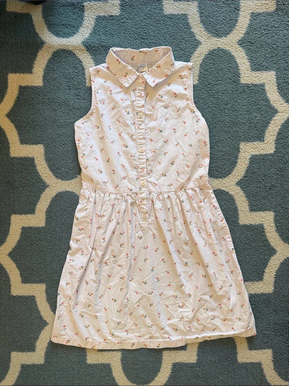 Carter's White Sleeveless Floral Button-Front Dress